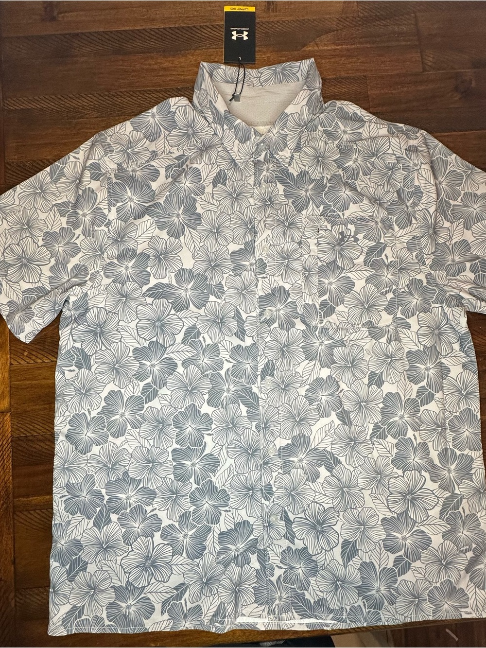 Under Armour White and Gray Floral Short-Sleeve Button-Down Shirt